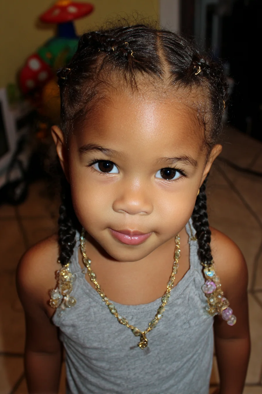 Sleek Center-Part Cornrows with Beaded Ends