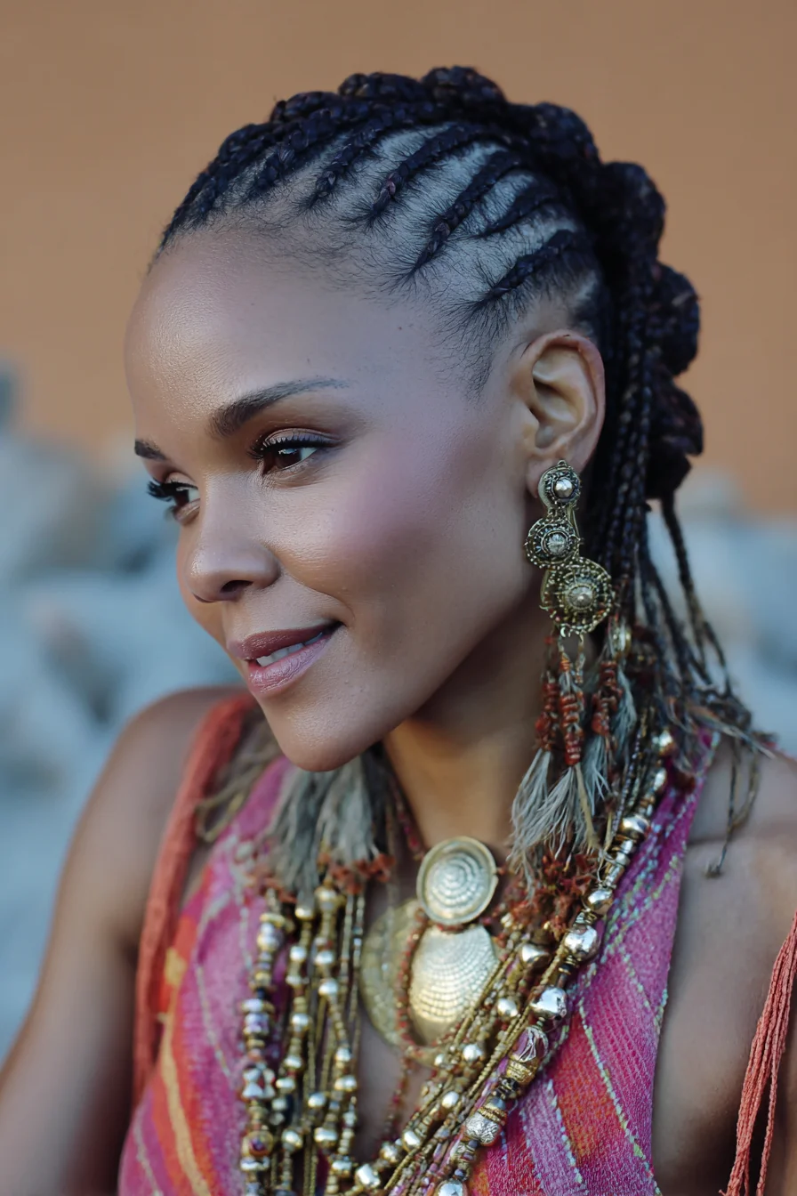 Sleek Cornrow Feed‑In Braids Leading to Long Box Braids