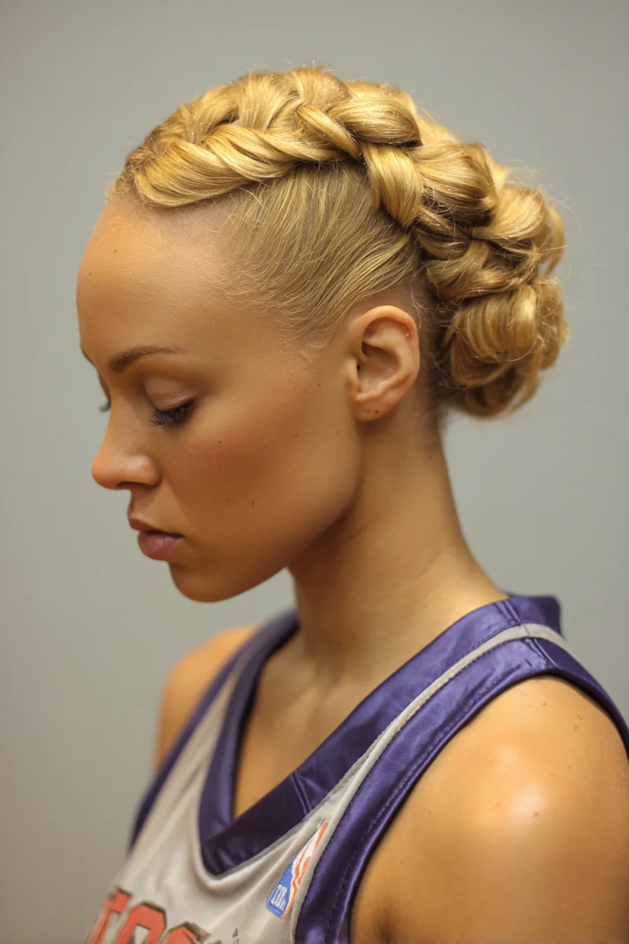 Sleek Crown Dutch Braid Halo with Low Braided Bun