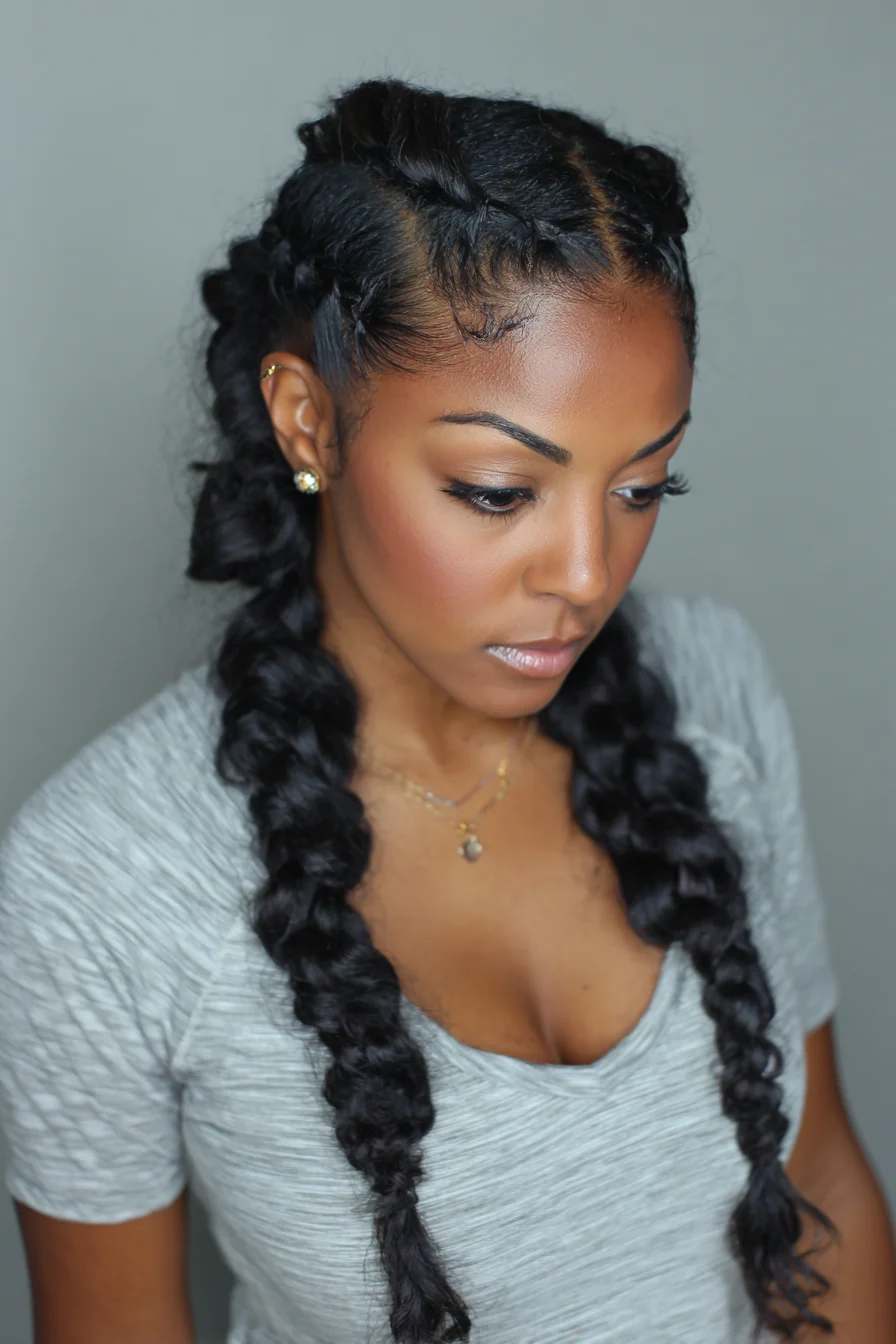 Sleek Double Dutch Braids with Laid Edges and Tapered Ends