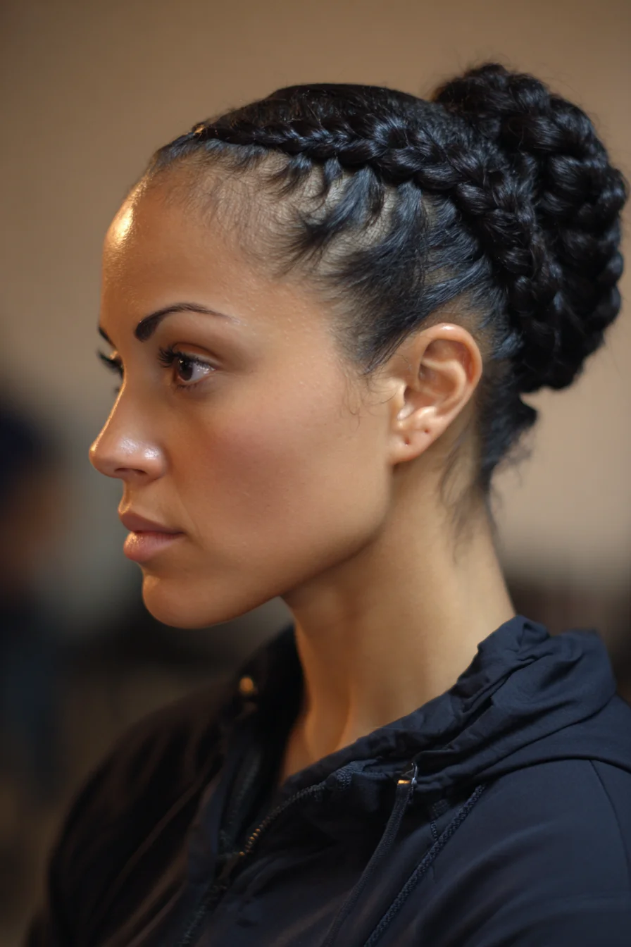 Sleek Double Dutch Crown Braids into Polished Bun