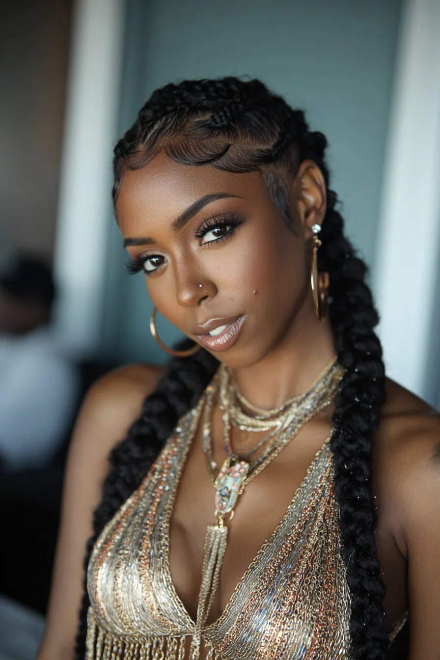 Sleek Feed-In Cornrows with Sculpted Baby Hairs — Long Protective Braids