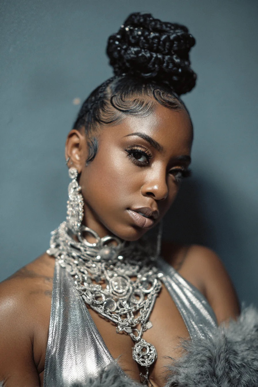 Sleek High Braided Bun with Defined Baby Hairs