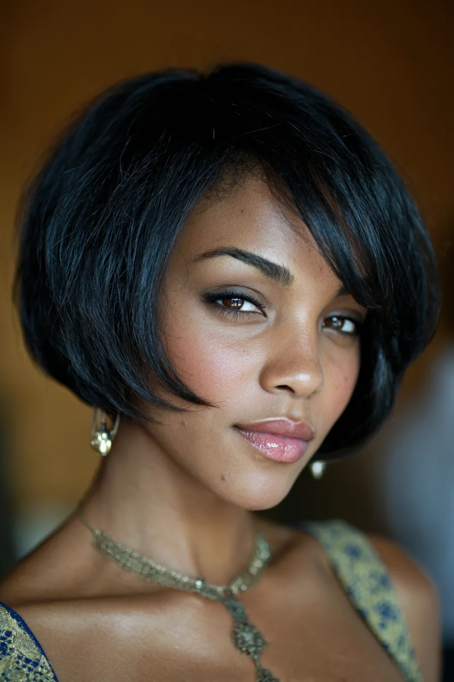 Sleek Layered Short Bob with Side‑Swept Fringe