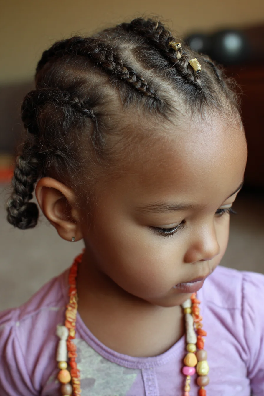 Small Neat Cornrows with Beads — Toddler Flat Braids