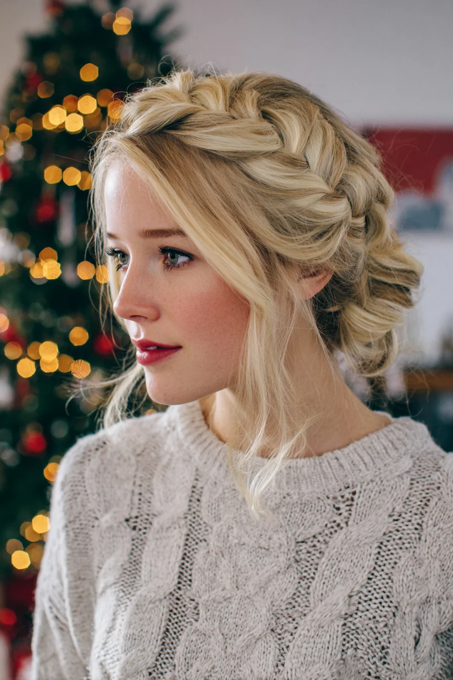 Soft Crown Braid into Low Textured Updo — For Medium to Long Hair