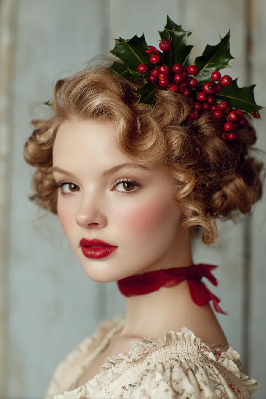 Soft Marcel/Finger Waves Updo for Short to Medium Hair with Festive Accessory