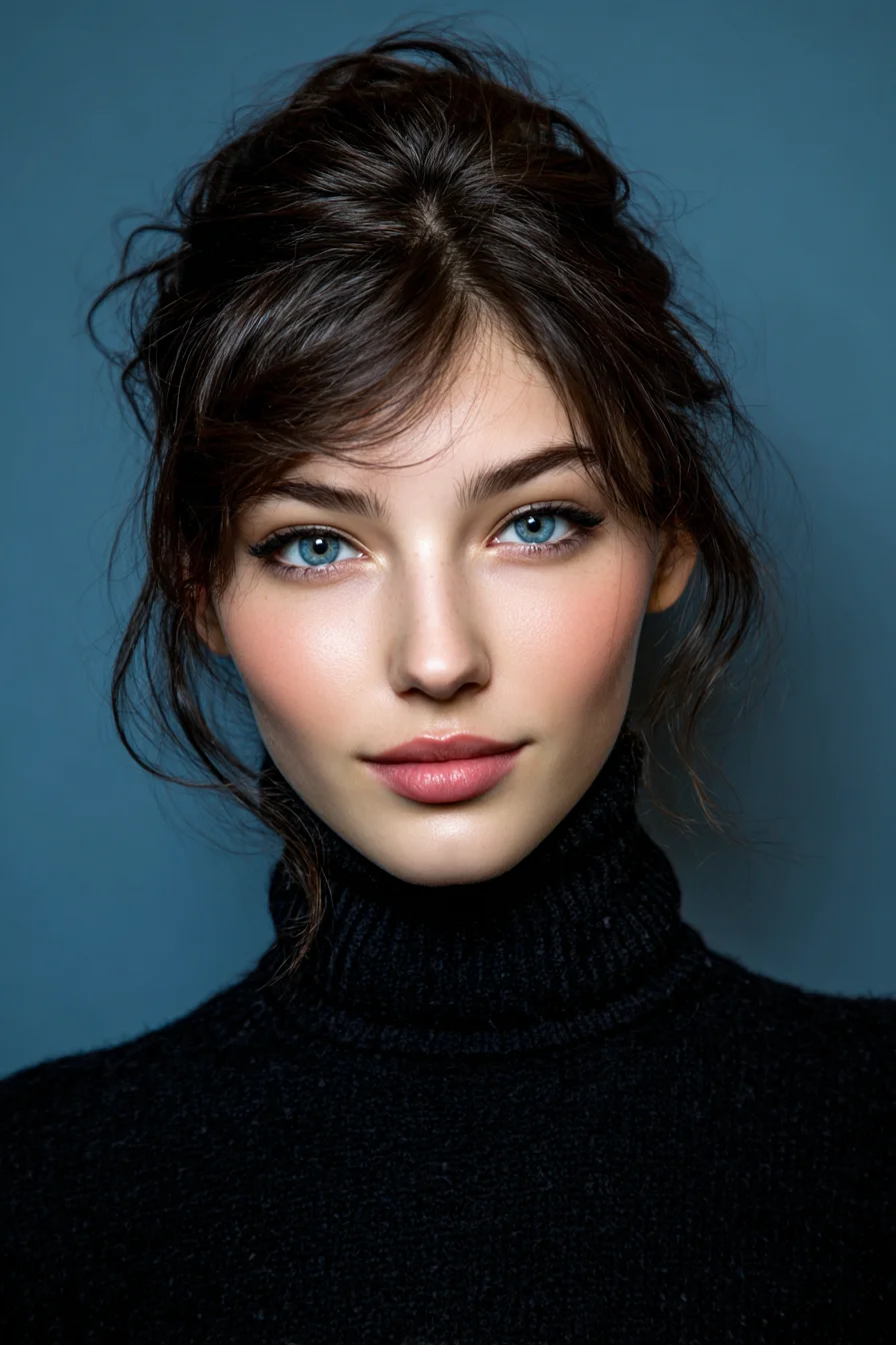 Soft Tousled Updo with Wispy Curtain Bangs