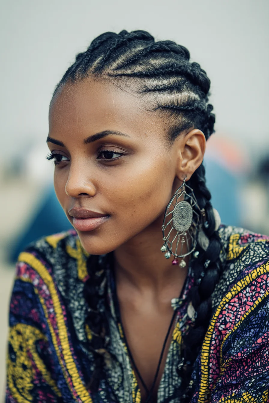 Straight-Back Cornrows Transitioning into Long Three-Strand Braids
