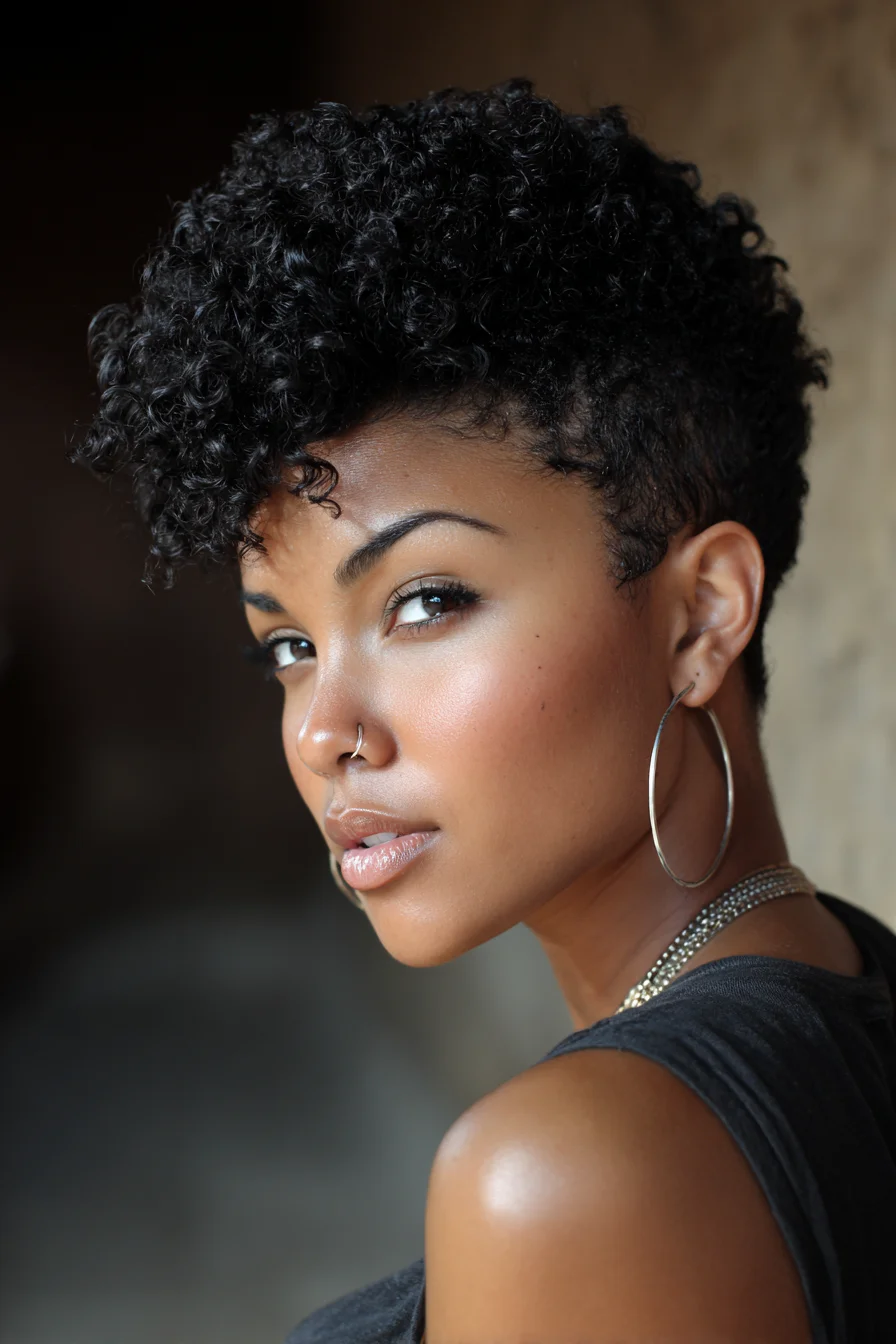 Tapered Short Curly Top with Defined Finger-Coils