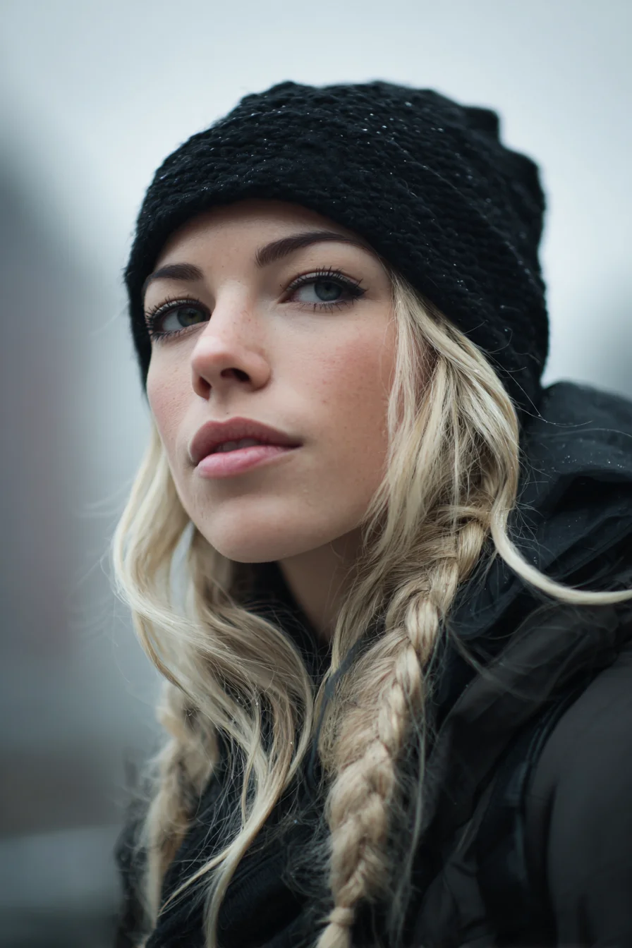 Textured Blonde Double Braids with Face‑Framing Waves