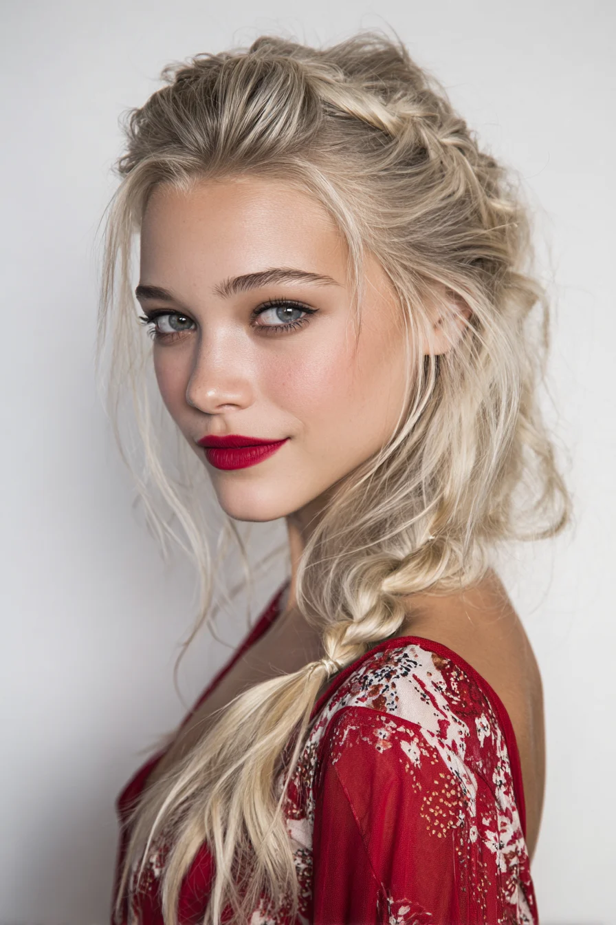 Textured Boho Side Braid with Face-Framing Layers