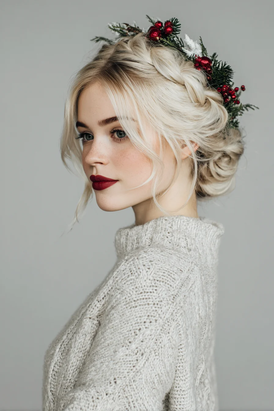 Textured Braided Crown Updo with Loose Face‑Framing Strands