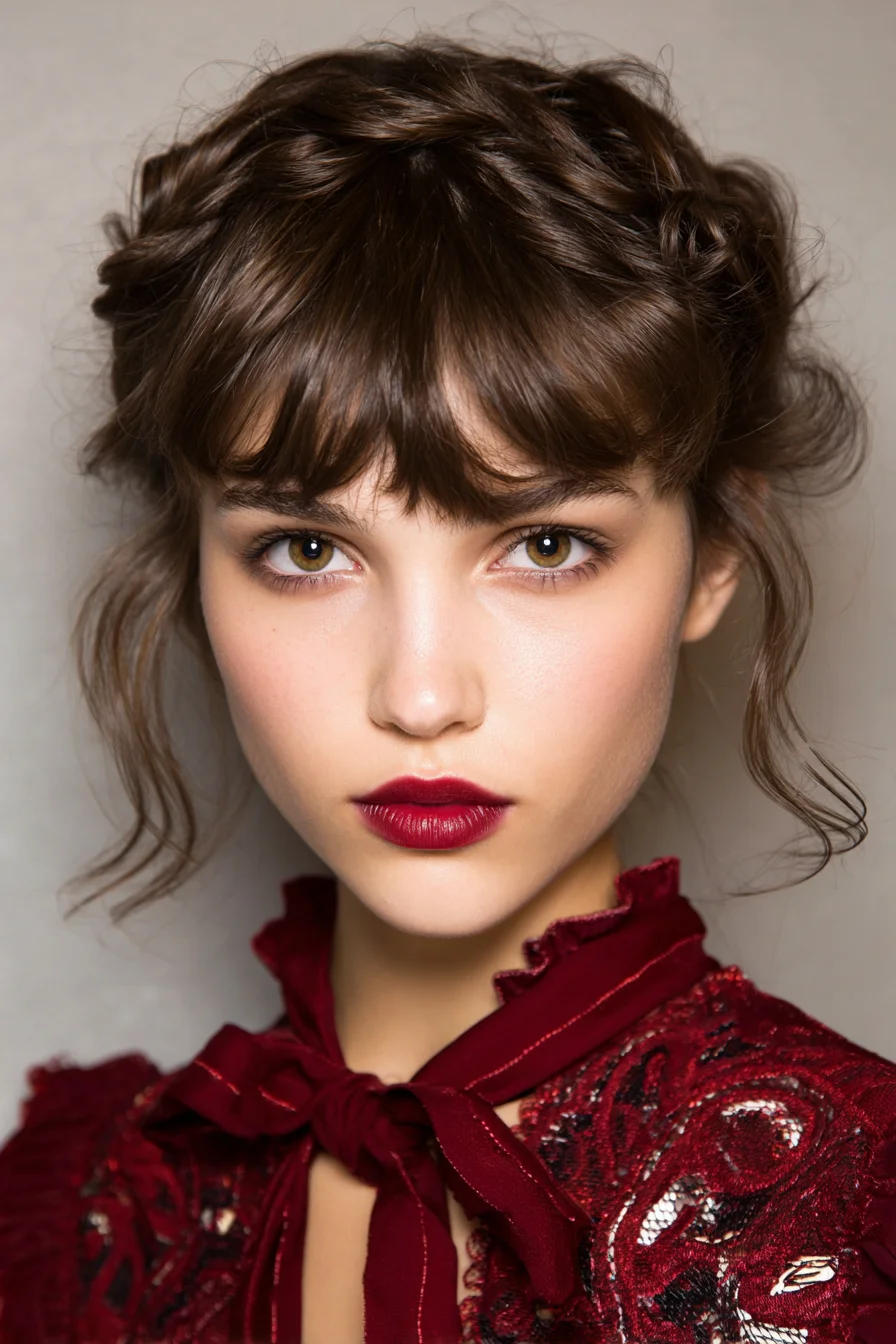 Textured Braided Crown Updo with Soft Face‑Framing Waves