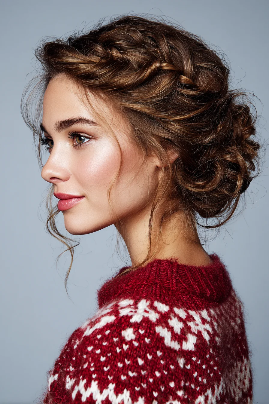 Textured Braided Crown with Messy Low Bun