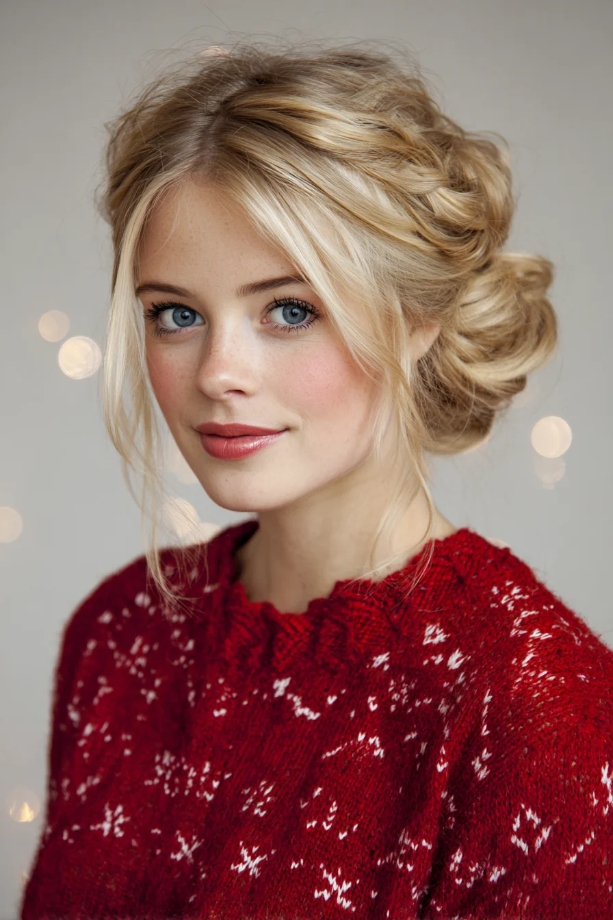 Textured Braided Low Messy Bun with Face-Framing Tendrils