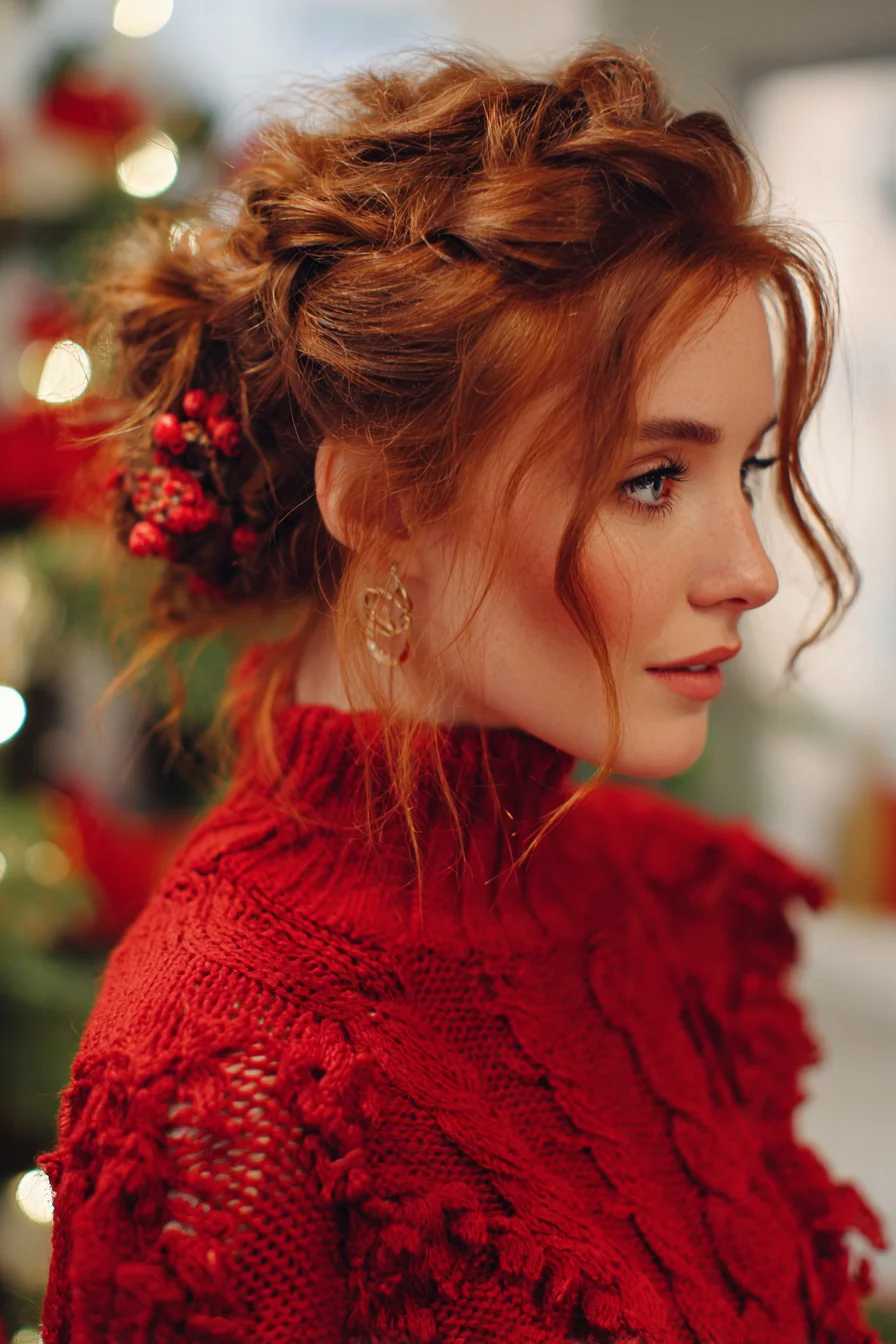 Textured Braided Messy Bun with Face‑Framing Tendrils