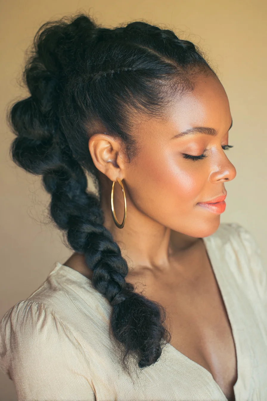 Textured Bubble Braid Ponytail with Sleek Cornrows