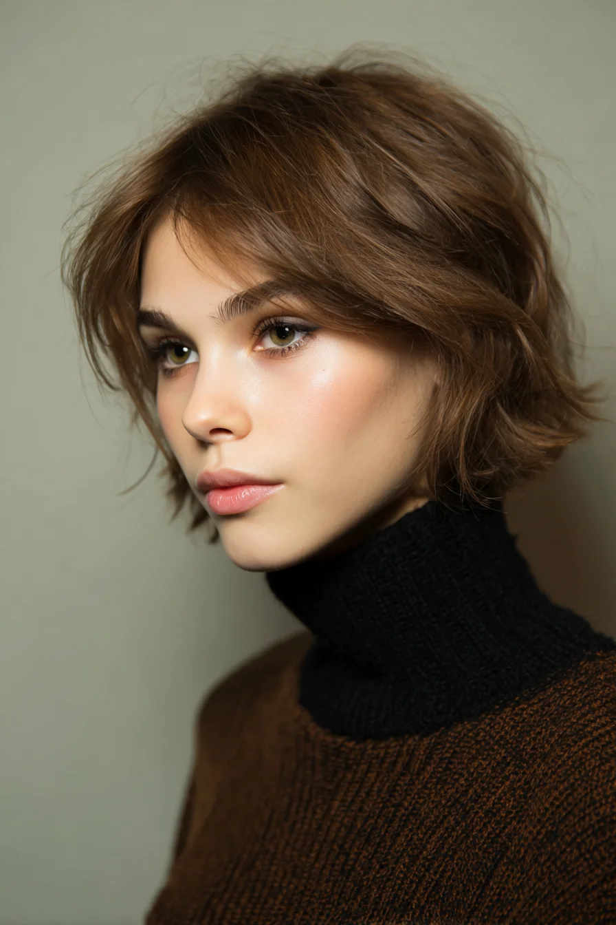 Textured Chin-Length Shag Bob with Soft Curtain Fringe