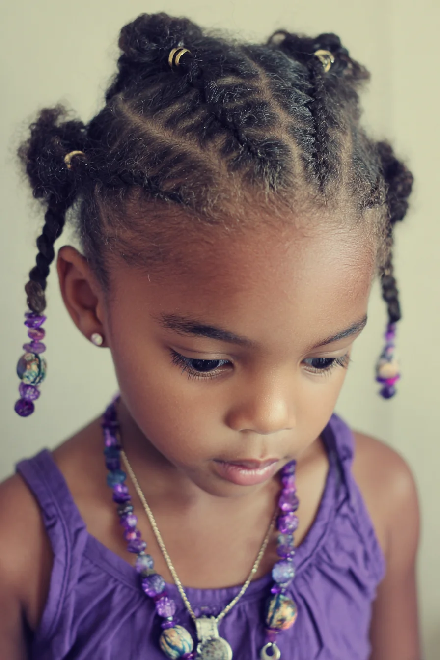 Textured Cornrows with Mini Braids and Beaded Ends