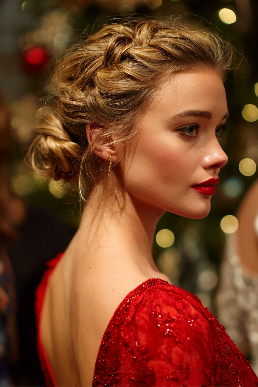 Textured Crown Braid into Low Messy Bun — Romantic Braided Updo