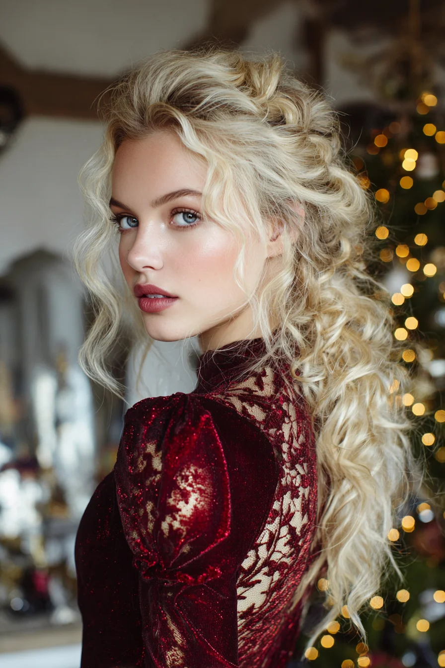 Textured Curly Half-Up Ponytail with Voluminous Boho Waves