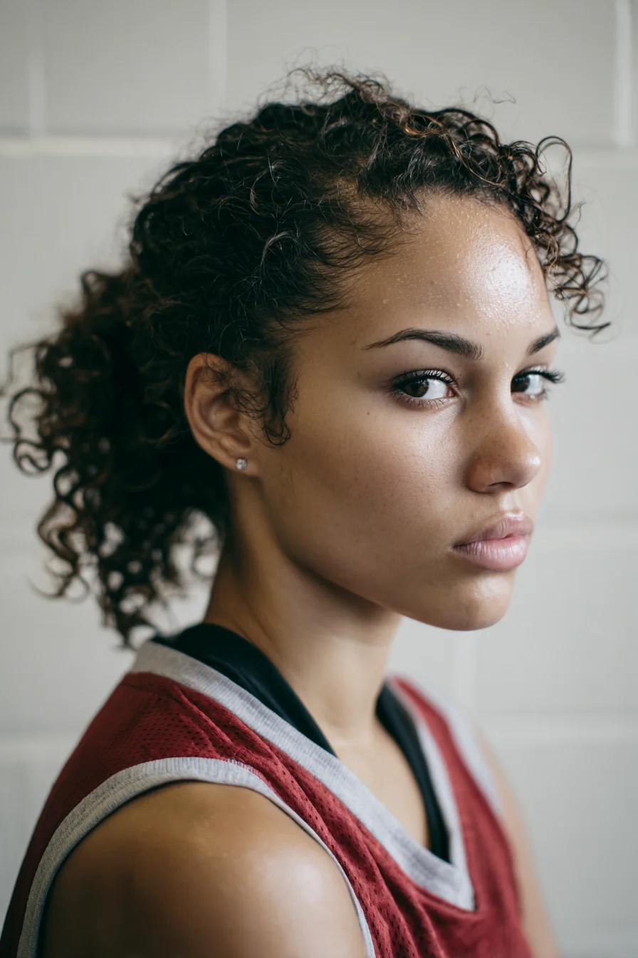 Textured Curly Low Ponytail with Defined Face‑Framing Curls