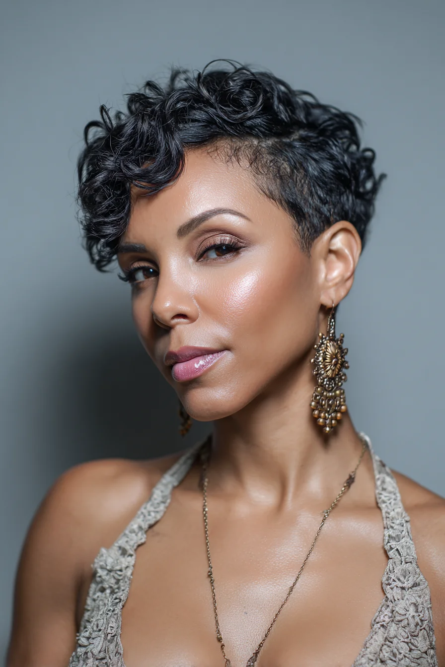 Textured Curly Pixie Cut with Tapered Sides