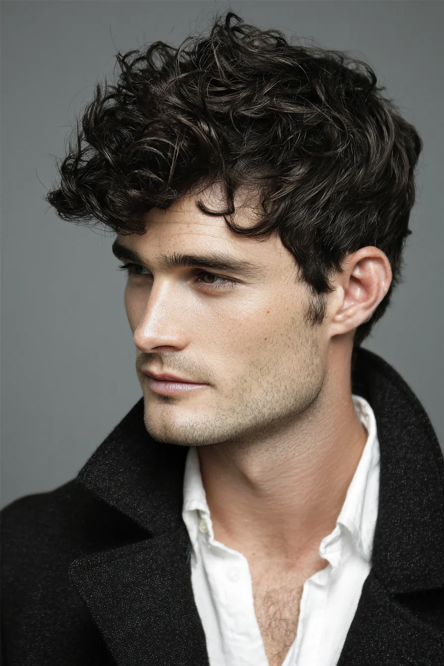 Textured Curly Top with Short Tapered Sides