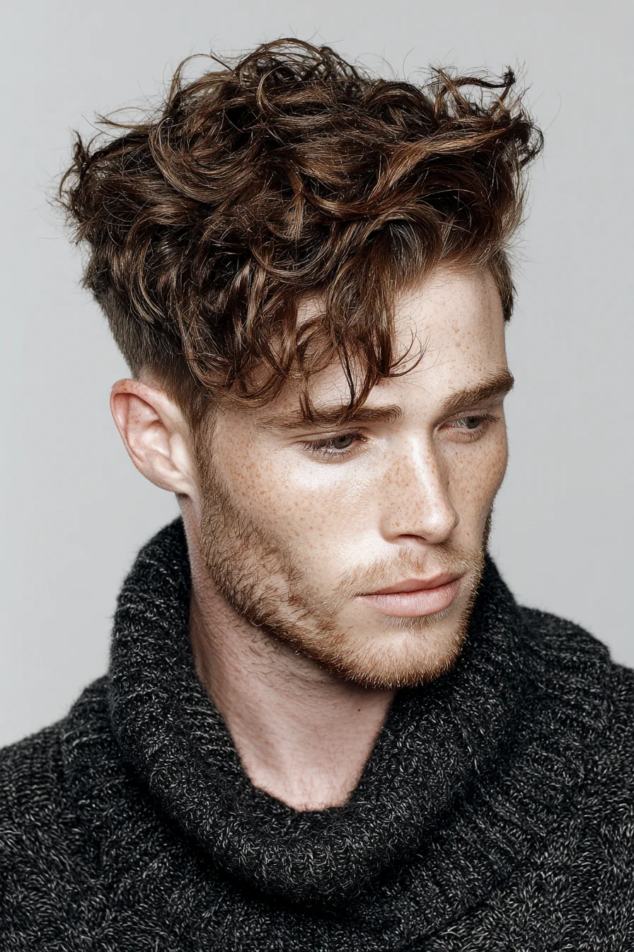 Textured Curly Top with Tapered Sides