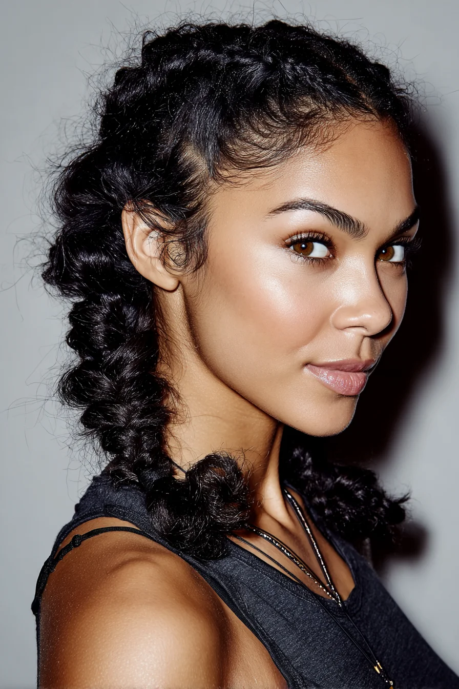 Textured Double Dutch Braids with Bubble Ends for Thick Natural Hair