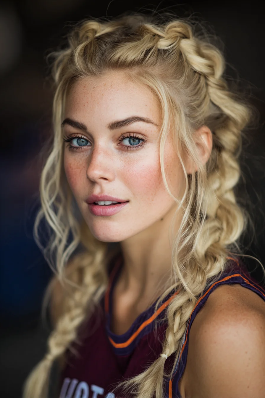 Textured Double Dutch Braids with Face‑Framing Tendrils