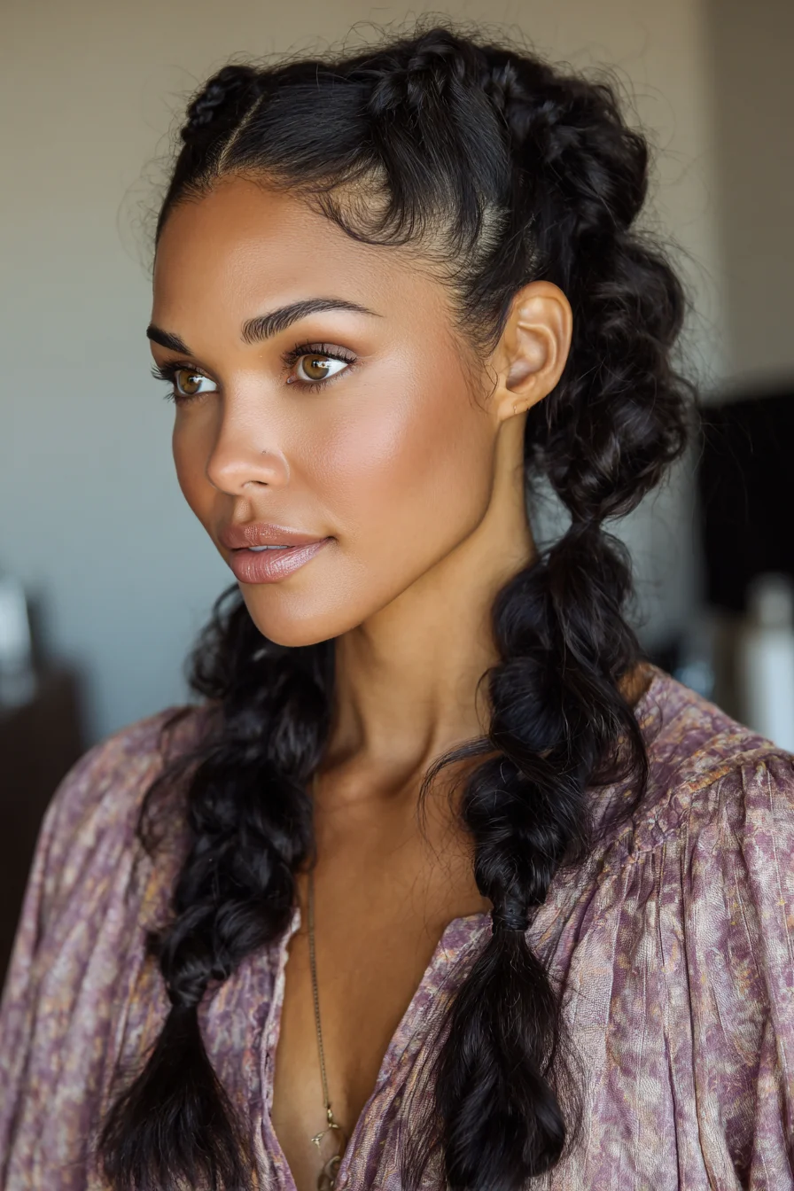 Textured Double Dutch Bubble Braids — Voluminous Two-Strand Braided Hairstyle