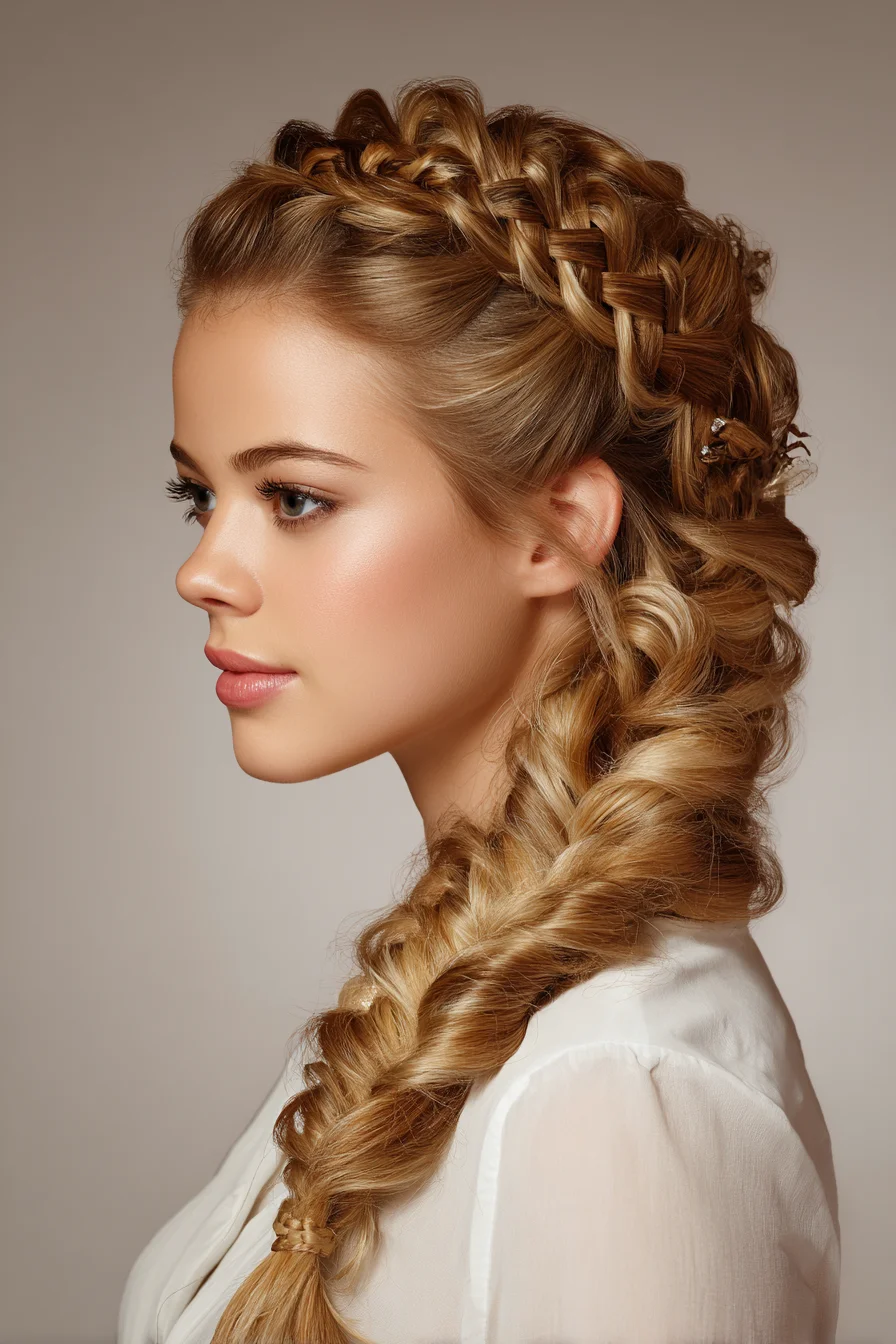 Textured Dutch Crown into Loose Fishtail Braid — Romantic Braided Updo