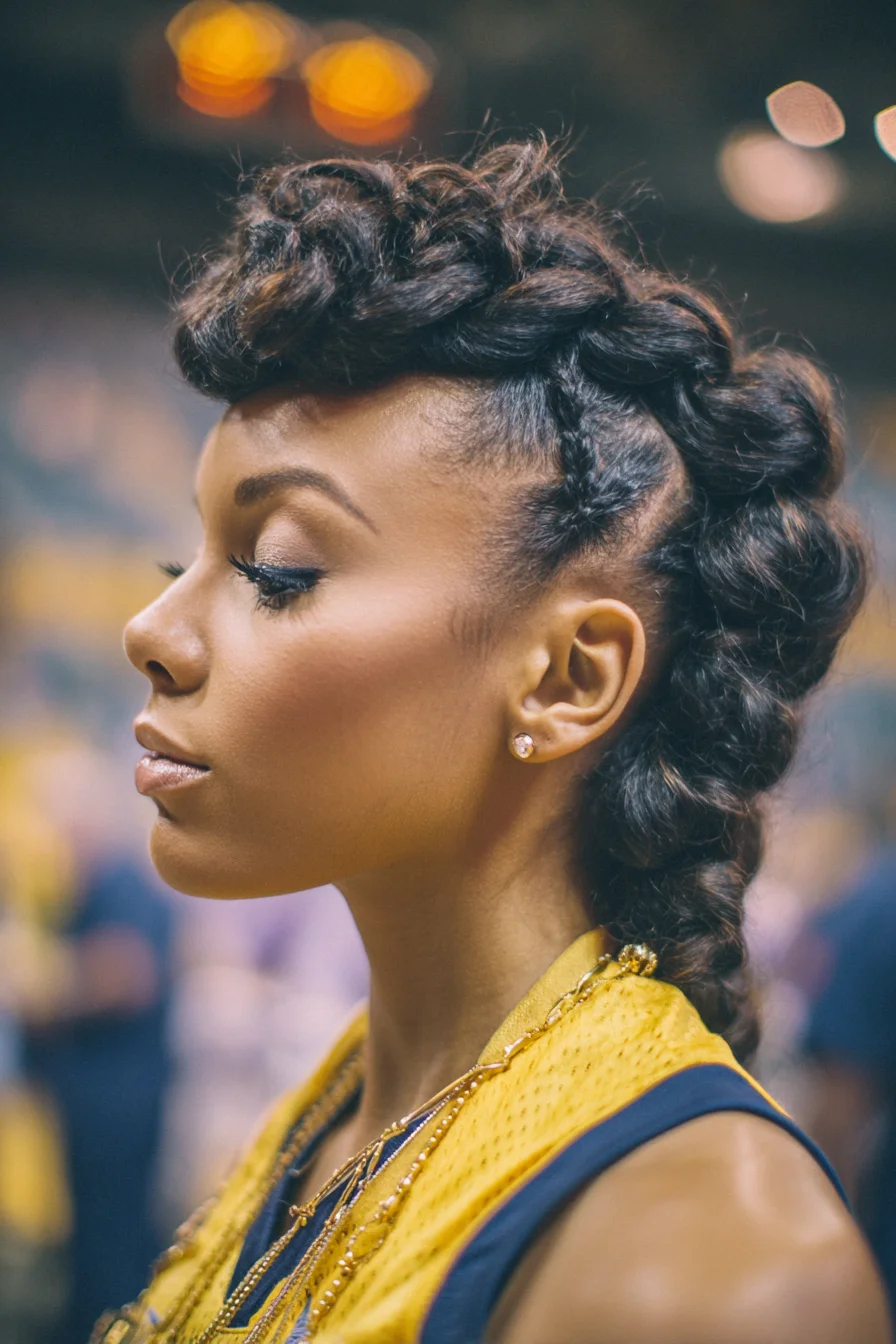 Textured Flat-Twist Faux Hawk with Full Back Braid