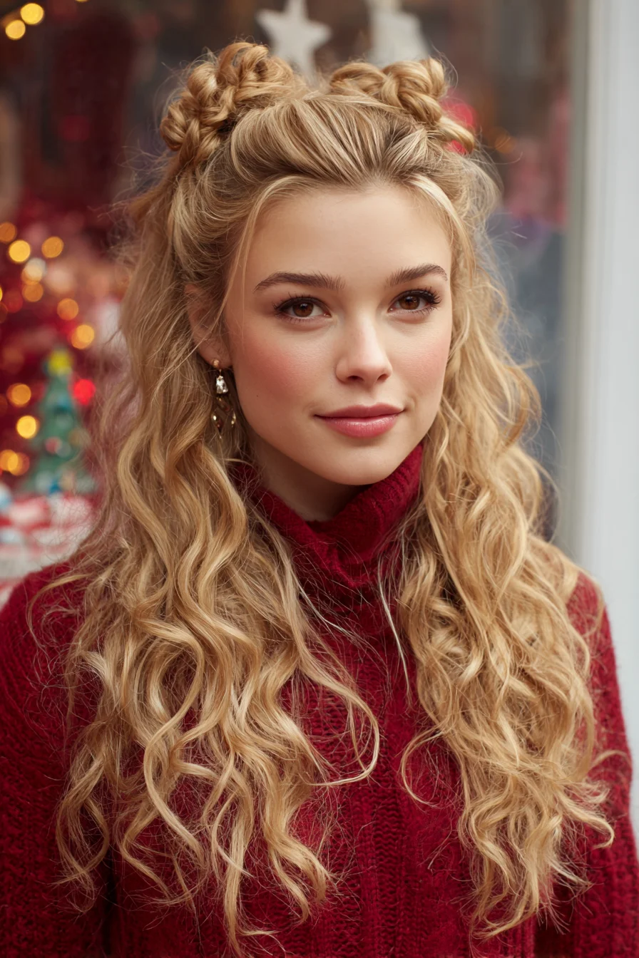 Textured Half-Up Double Space Buns with Natural Beach Waves