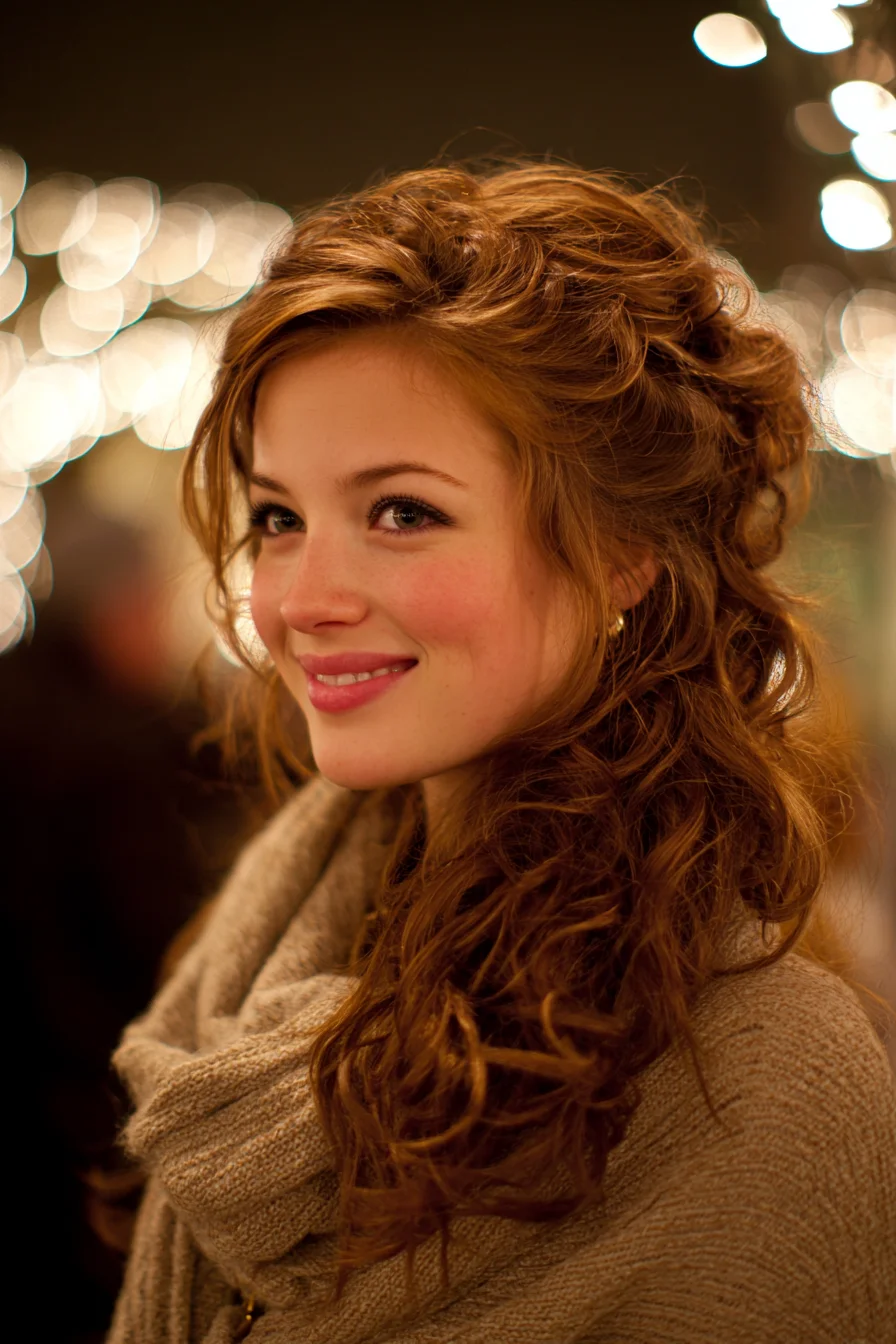 Textured Half-Updo with Loose Curls for Medium–Long Hair