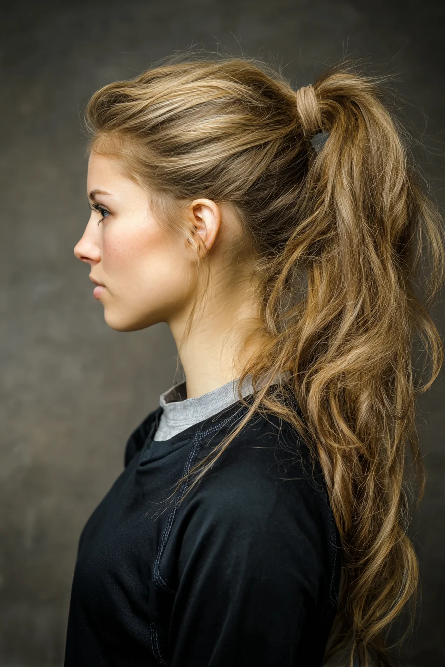 Textured High Ponytail with Wrapped Elastic — Wavy and Thick Hair