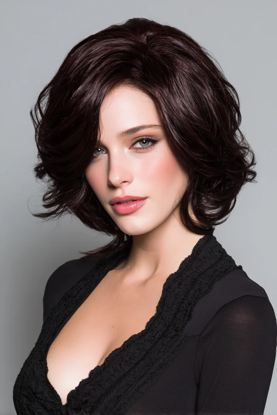 Textured Layered Bob — Side-Swept Waves & Voluminous Finish