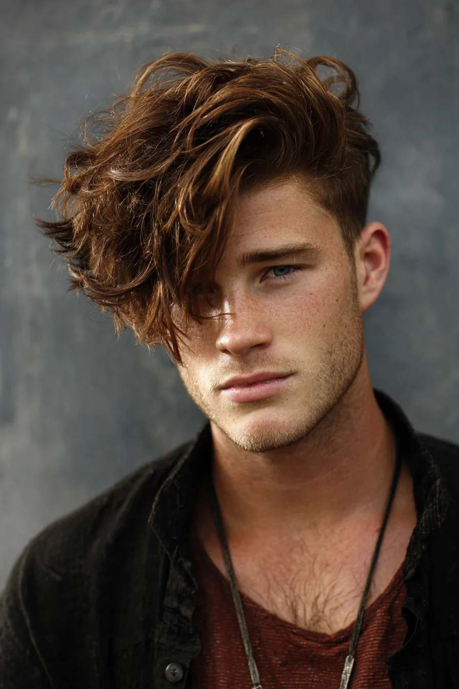 Textured Long Top with Short Sides — Wavy Tousled Fringe for Medium–Thick Hair