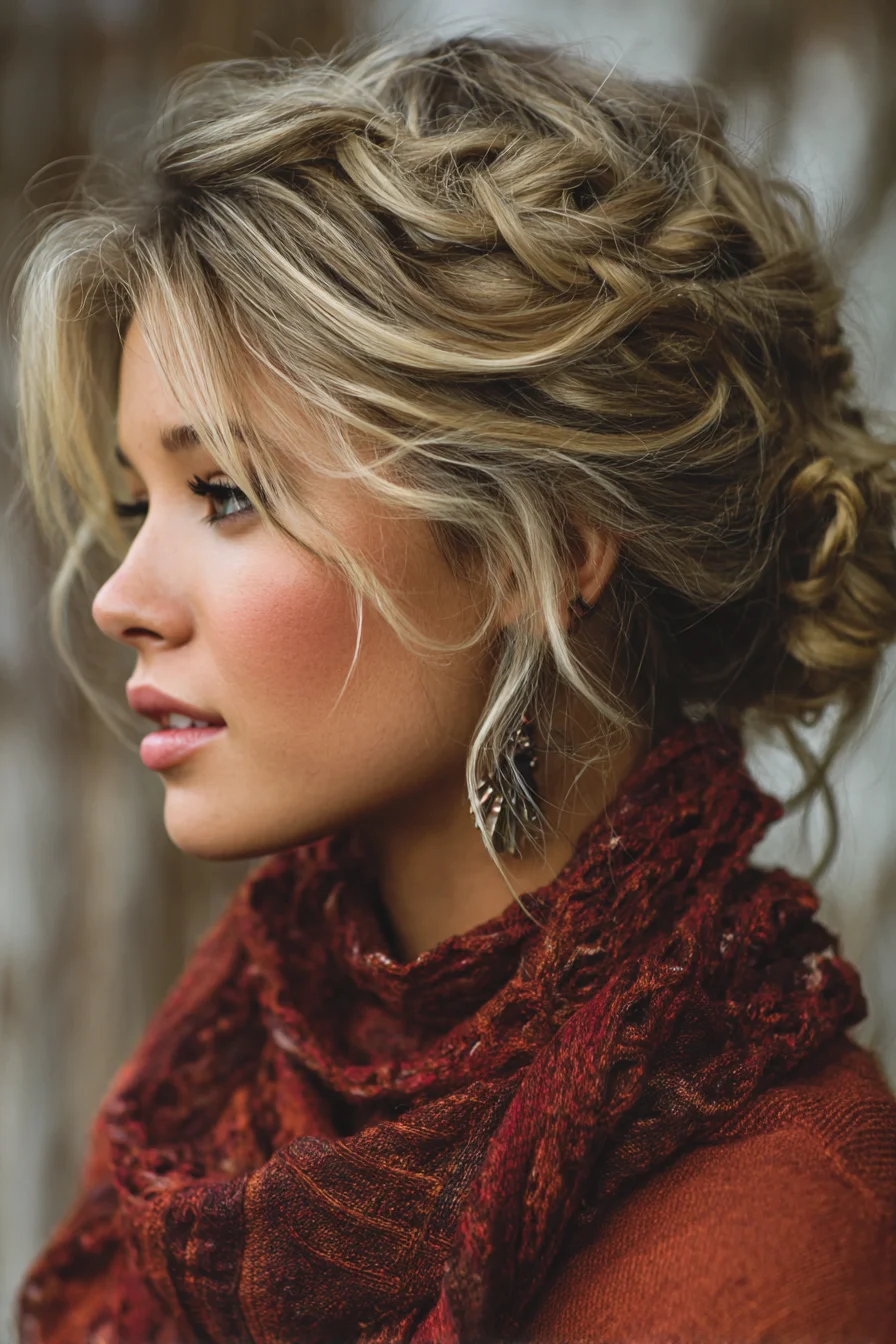 Textured Loose Braided Low Bun with Face‑Framing Pieces