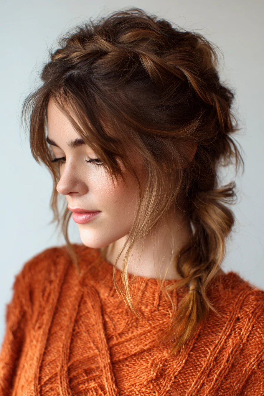 Textured Loose Side Braid with Crown Twist