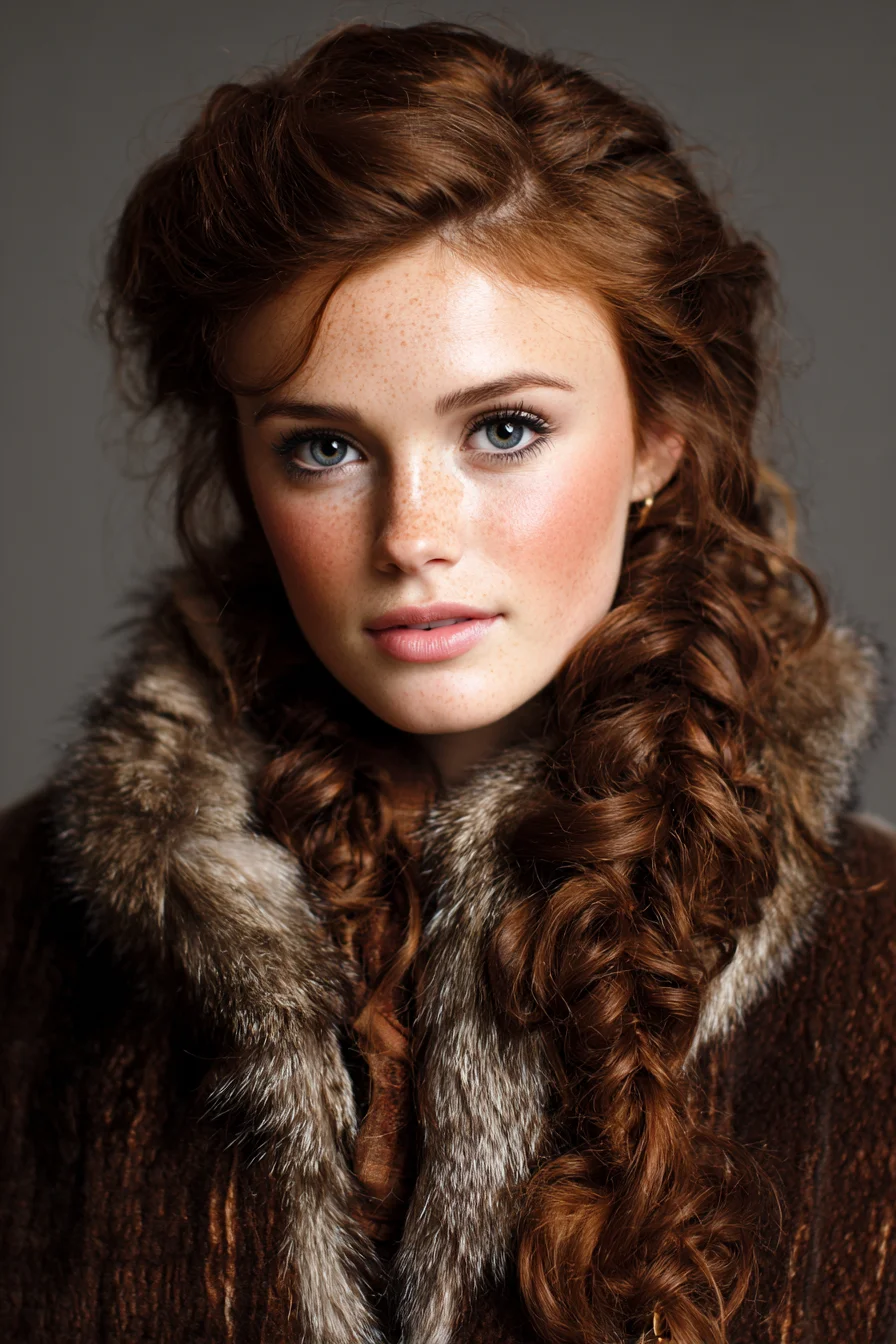 Textured Loose Side Fishtail Braid for Long Red Wavy Hair