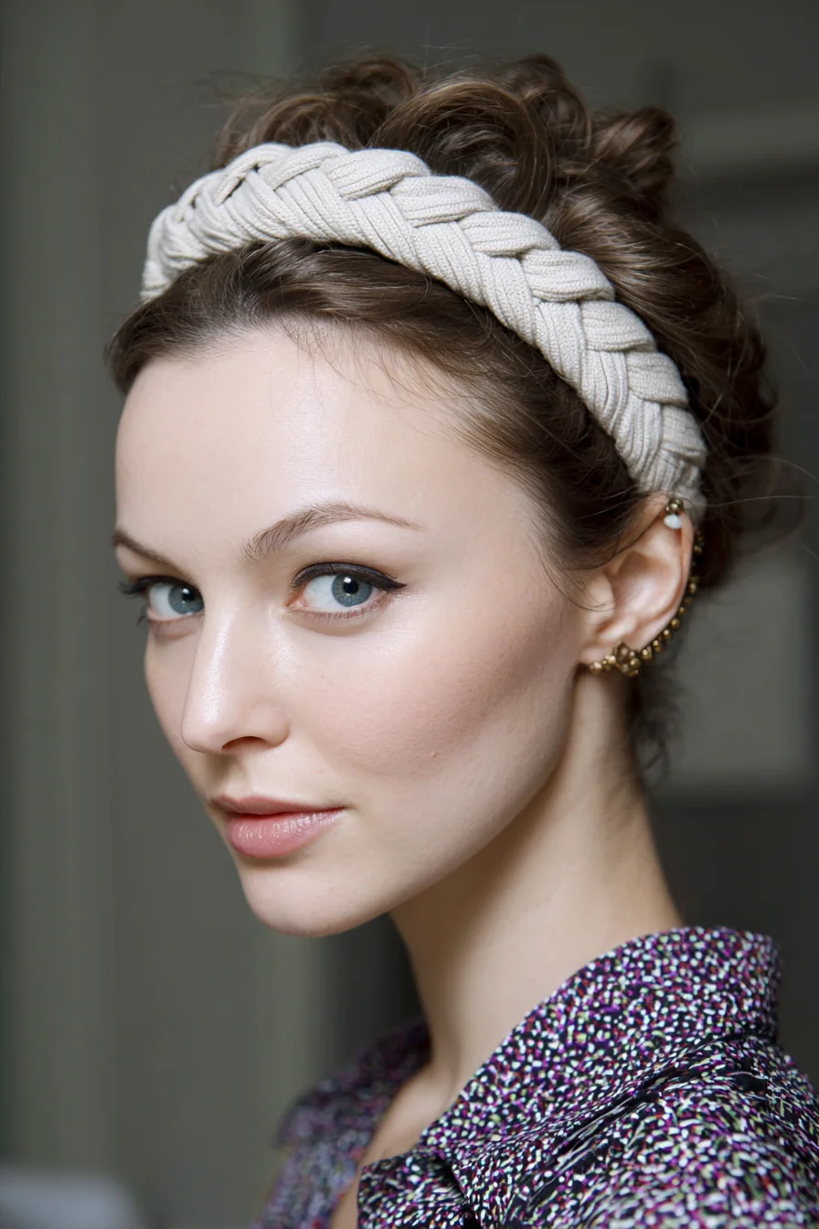 Textured Low Bun with Braided Fabric Headband