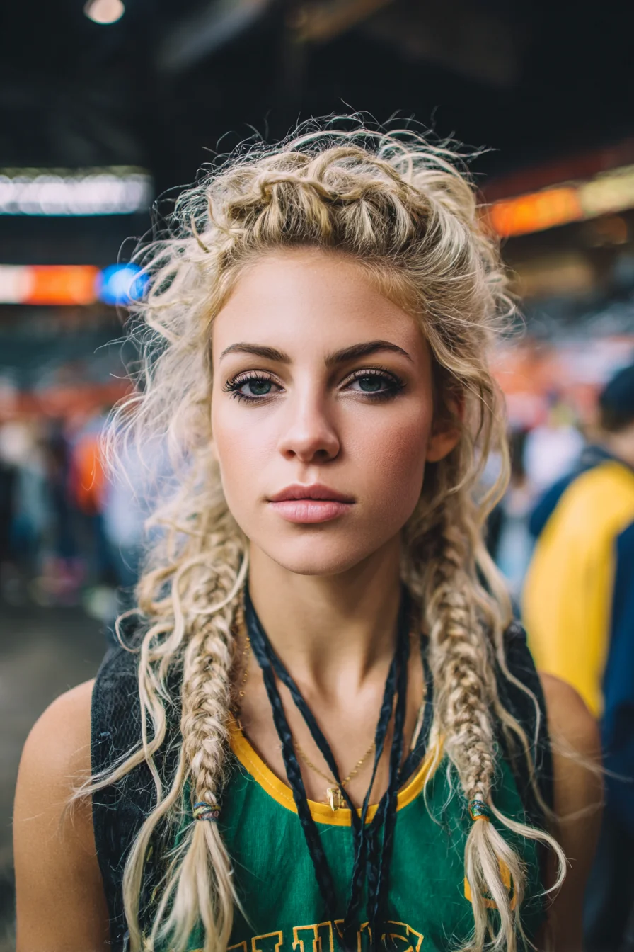 Textured Messy Half‑Up with Loose Side Fishtail Braids