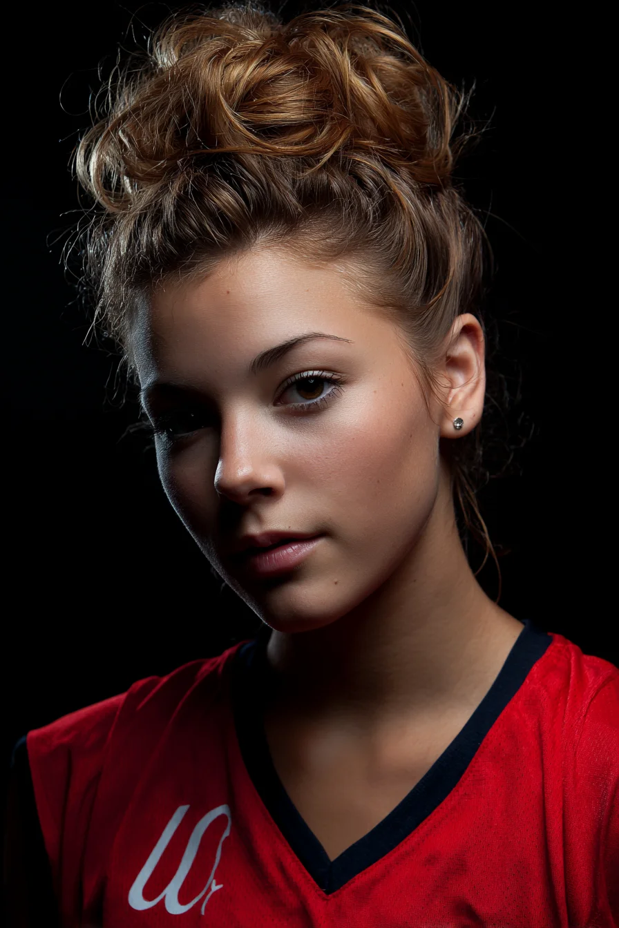 Textured Messy High Bun Updo — Voluminous Topknot with Face‑Framing Pieces