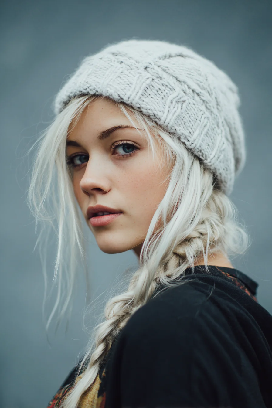 Textured Messy Side Braid for Platinum Blonde Hair