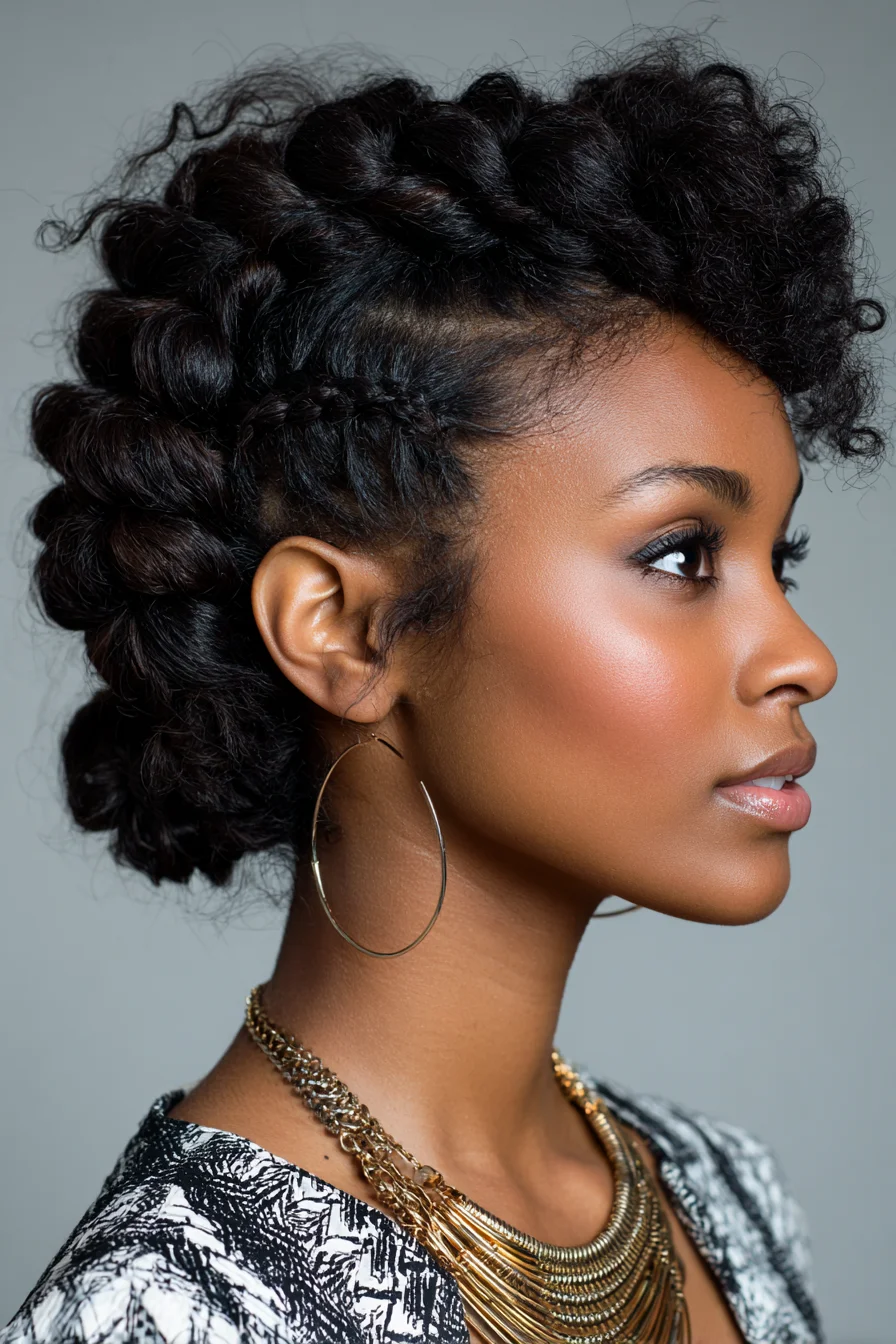 Textured Mohawk with Cornrowed Sides and Chunky Twist Crown