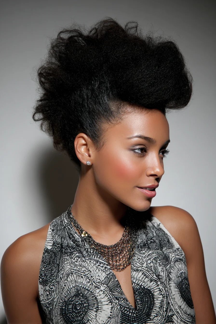 Textured Natural Pompadour Updo for Thick Kinky/Coily Hair