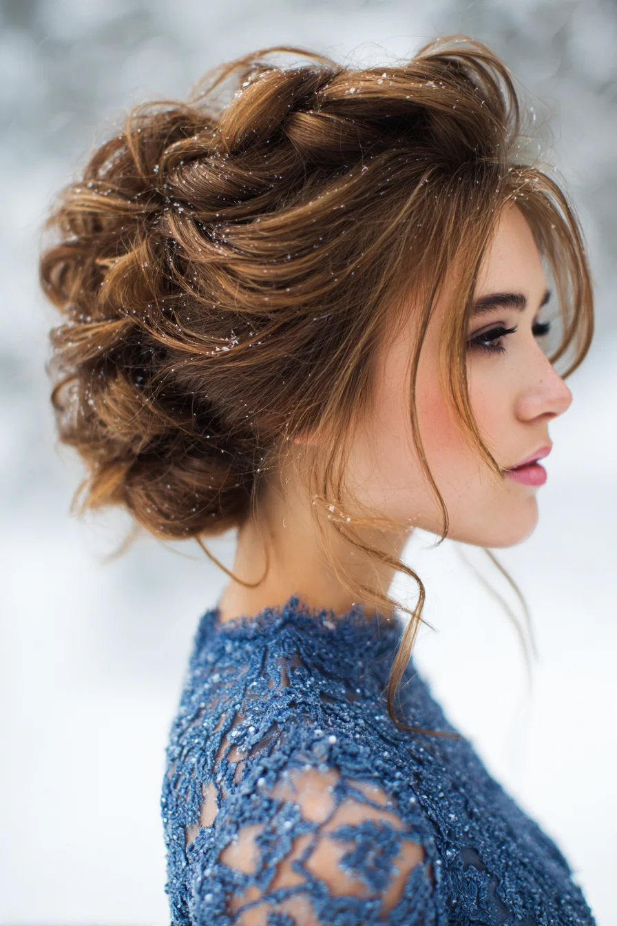 Textured Romantic Loose Updo with Face‑Framing Tendrils
